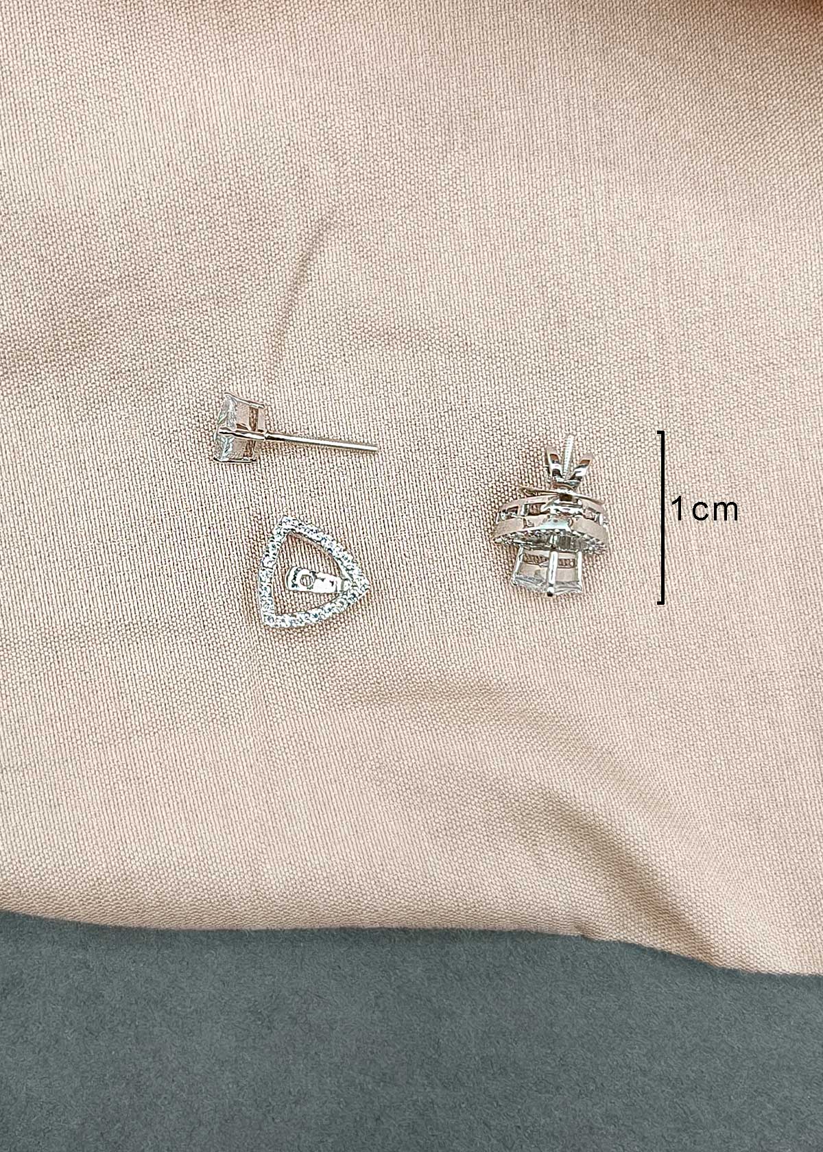 92.5 Sterling Silver 3 In 1 Changeable Triangle Cubic Zircon Solitaire Small Stud Earrings For Women
