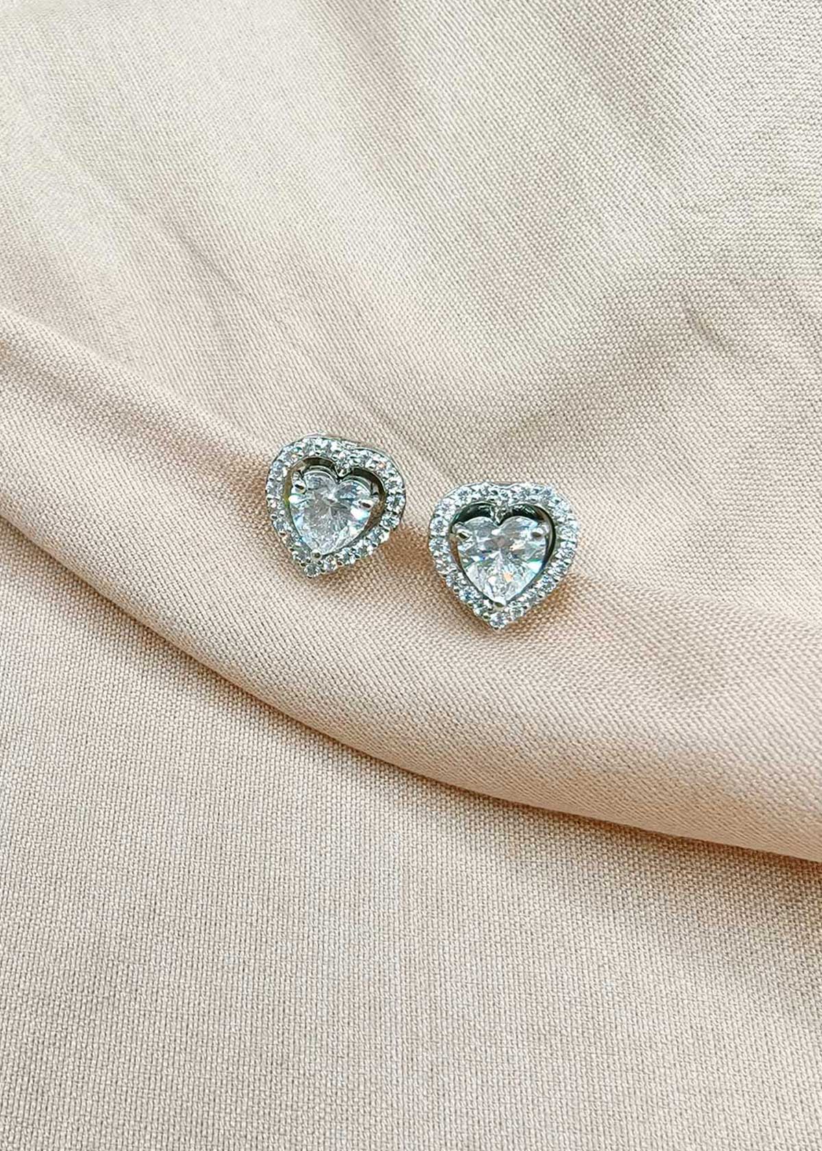 92.5 Sterling Silver 3 In 1 Detachable Heart Cubic Zircon Solitaire Small Stud Earrings For Women