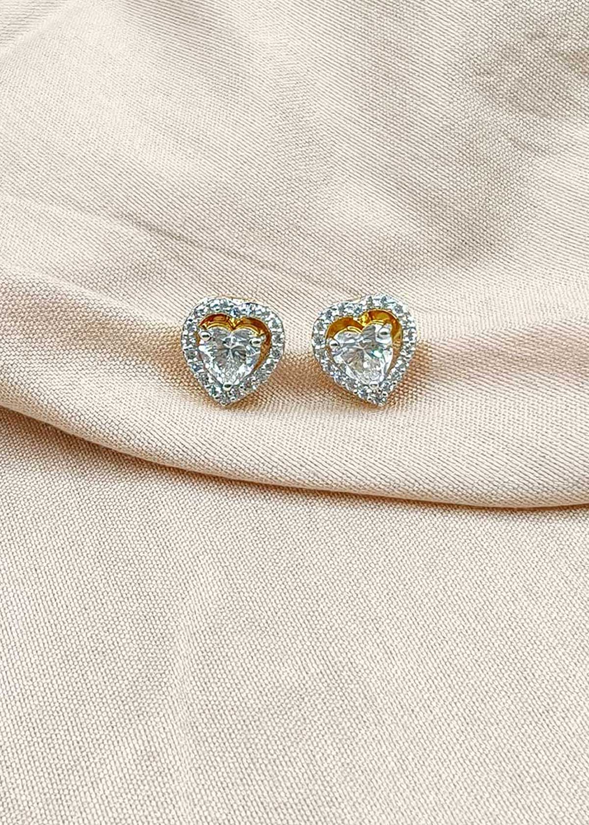 92.5 Sterling Silver 3 In 1 Detachable Heart Cubic Zircon Solitaire Small Stud Earrings For Women
