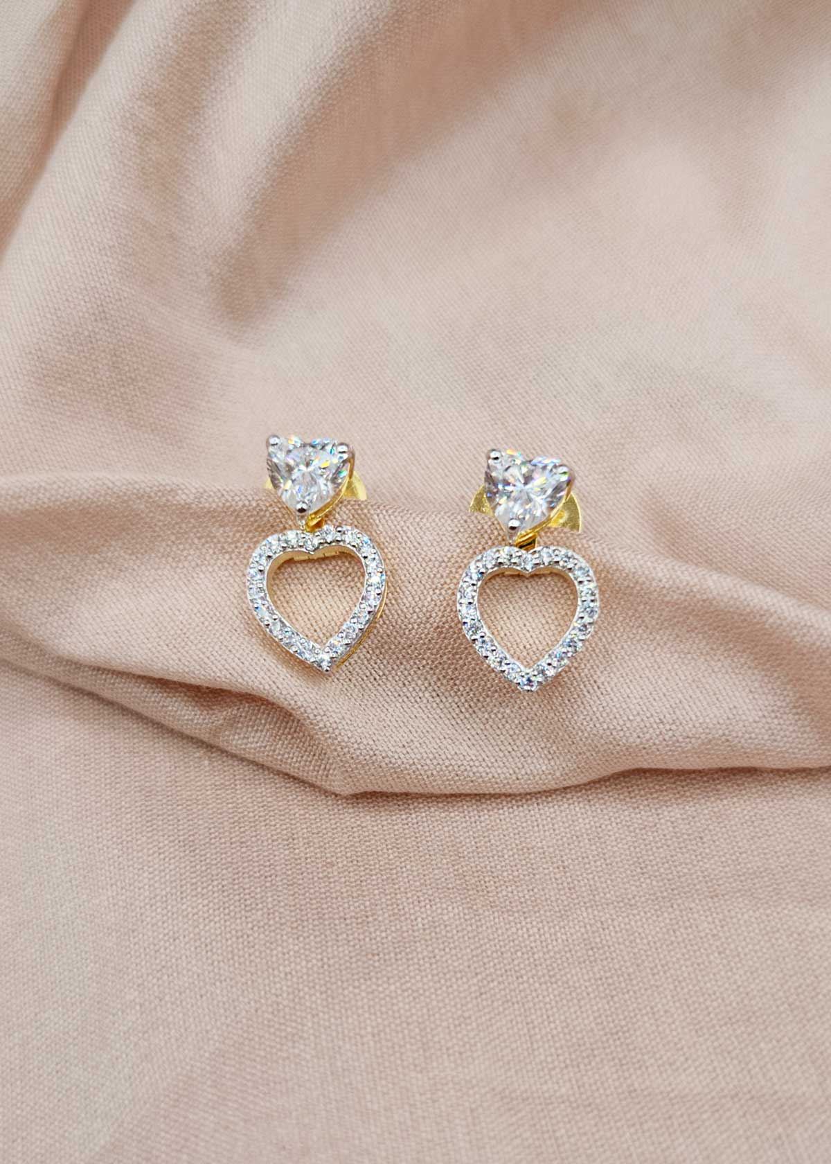 92.5 Sterling Silver 3 In 1 Detachable Heart Cubic Zircon Solitaire Small Stud Earrings For Women