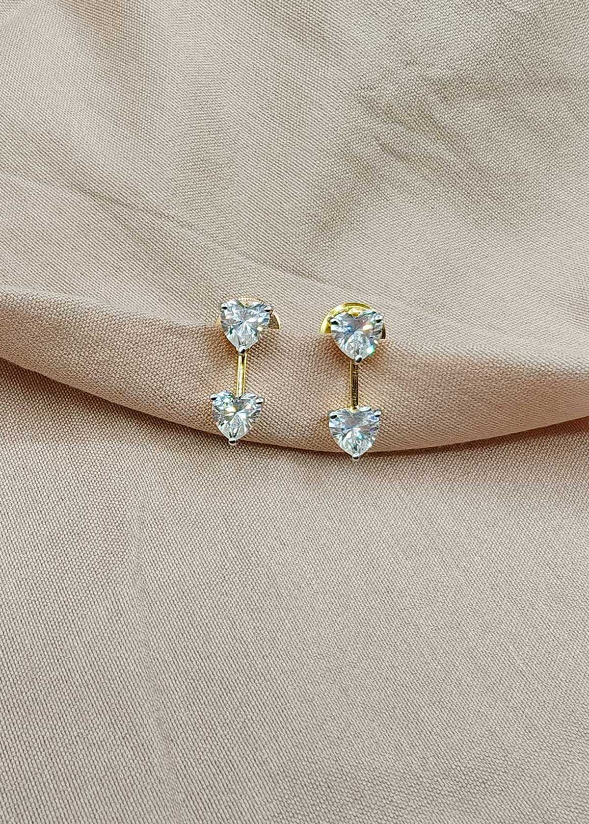 92.5 Sterling Silver Versatile Convertible 2 In 1 Cubic Zircon Double Heart Small Stud Earrings For Women