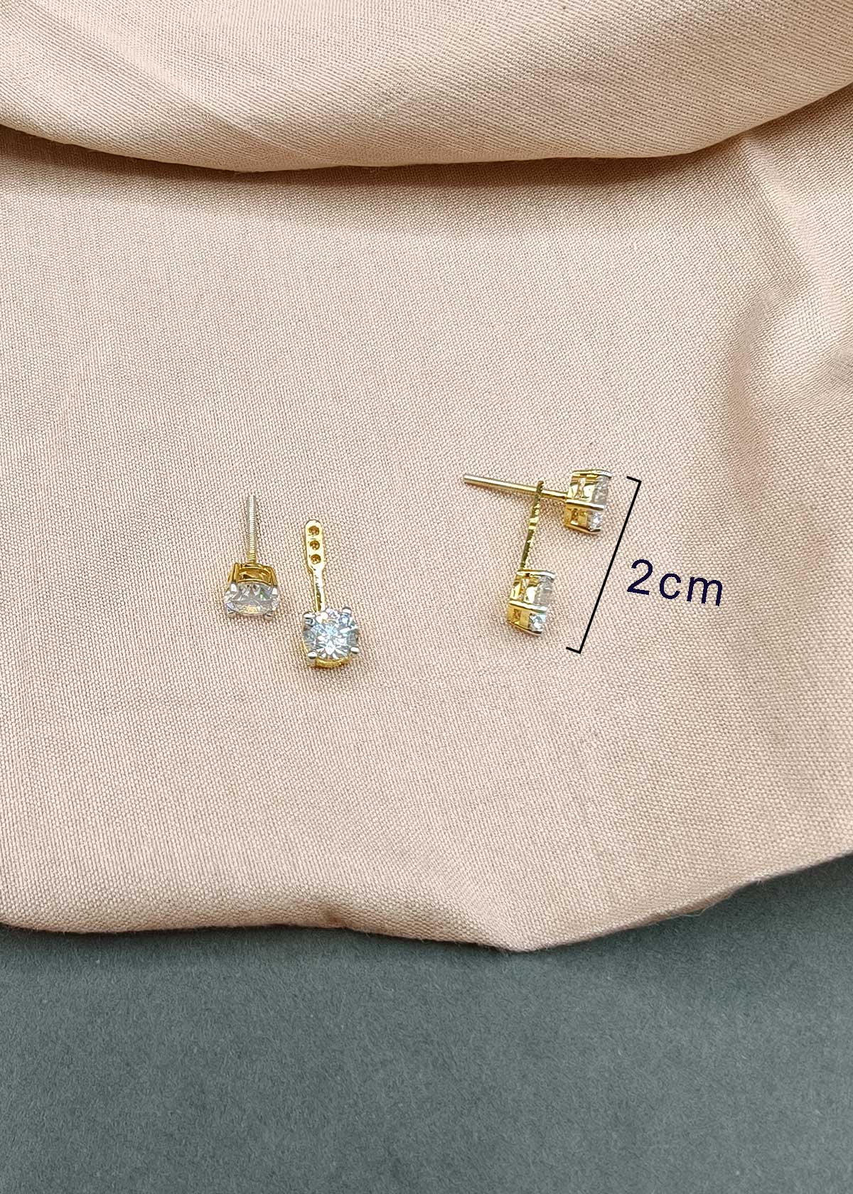 92.5 Sterling Silver Removeable 2 In 1 Dual Solitaire Cubic Zircon Small Stud Earrings For Women