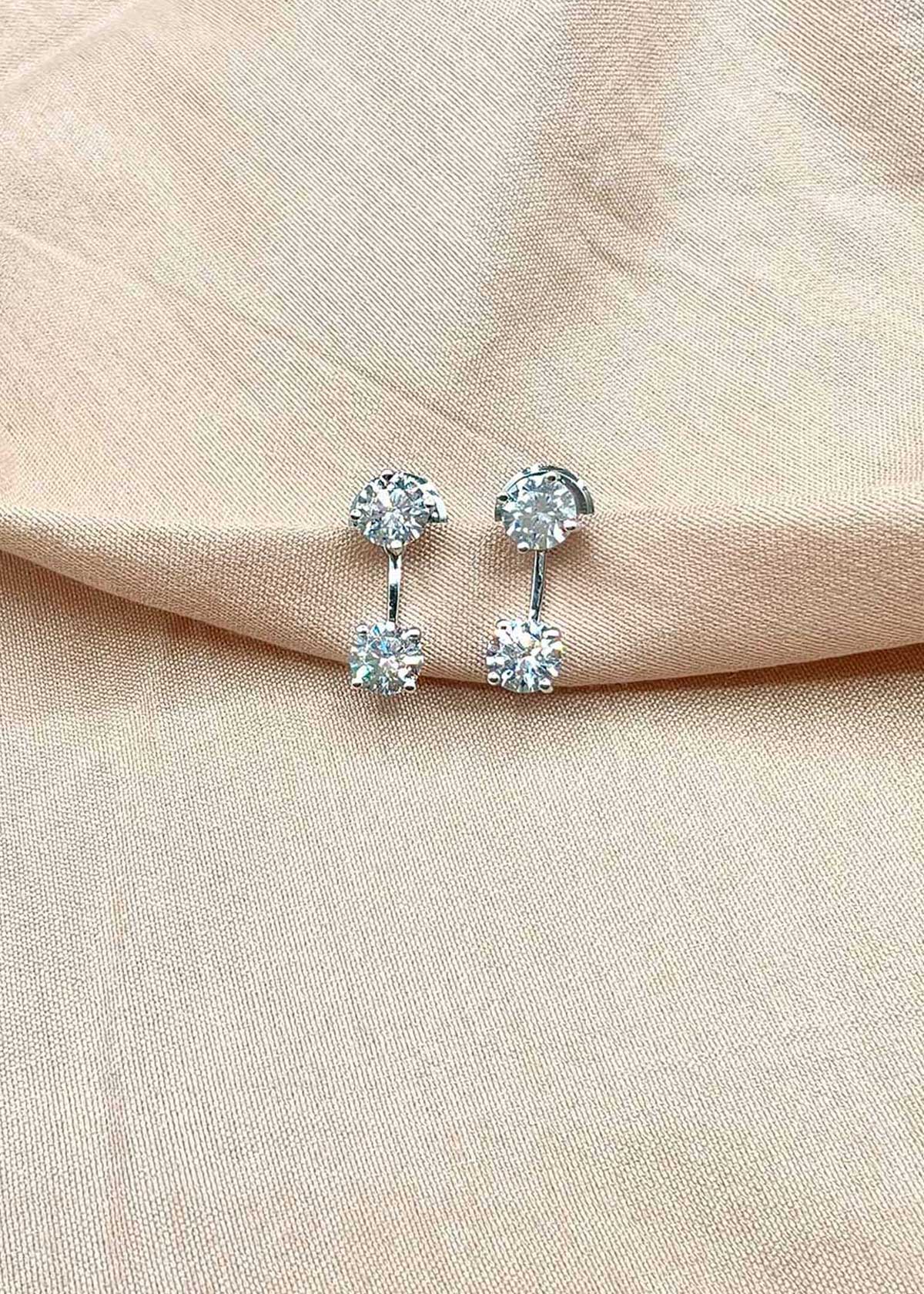 92.5 Sterling Silver Removeable 2 In 1 Dual Solitaire Cubic Zircon Small Stud Earrings For Women