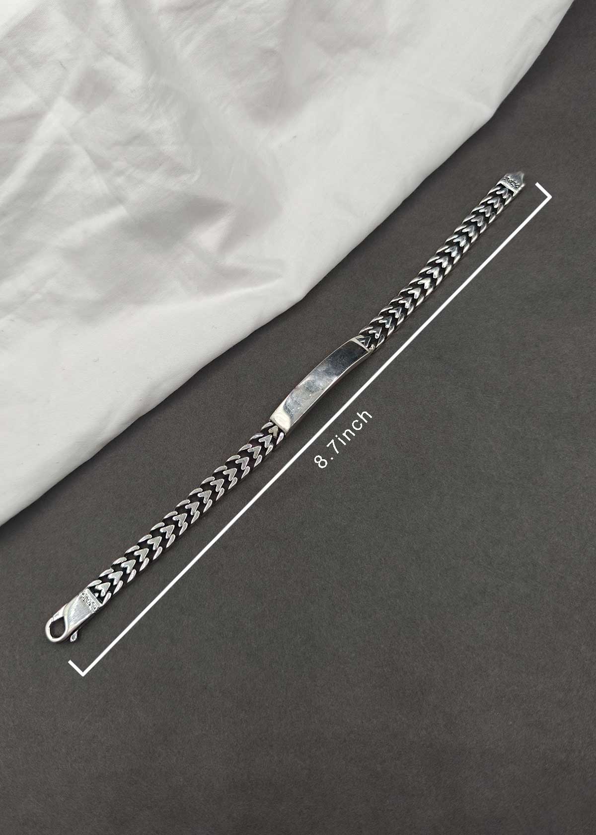 92.5 Sterling Silver Curved Bar Link Men's Broad Loose Bracelet