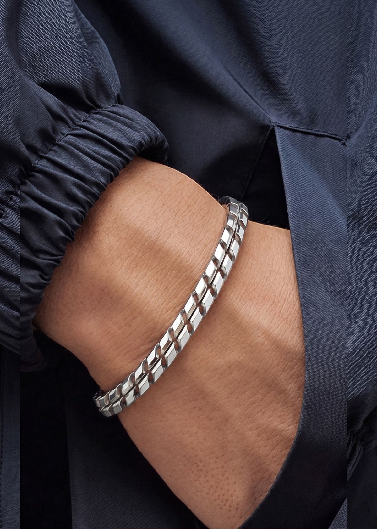 92.5 Sterling Silver Heavy Broad Link Men's Loose Bracelet