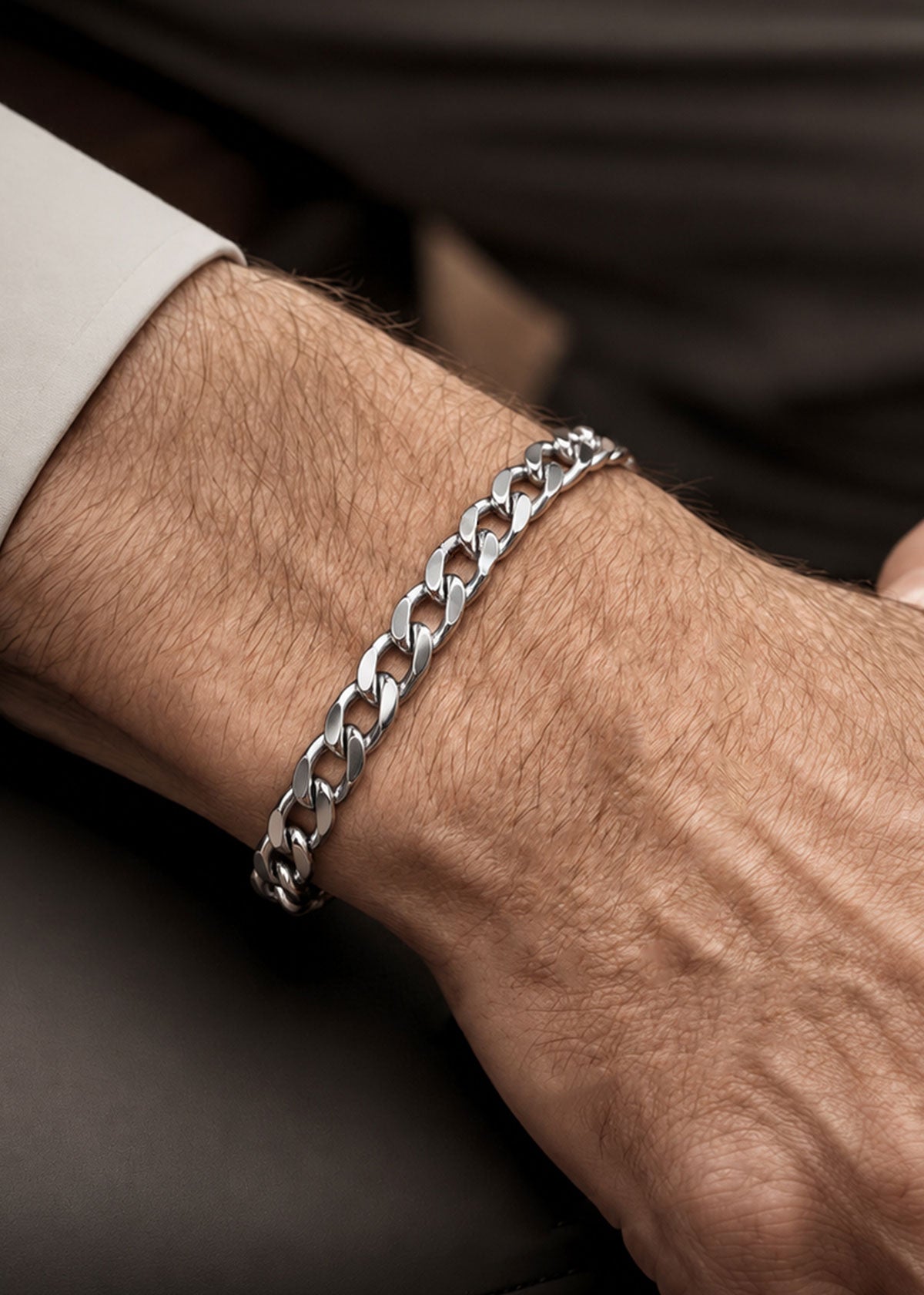 92.5 Sterling Silver Thick Cuban Curb Link Men's Loose Bracelet