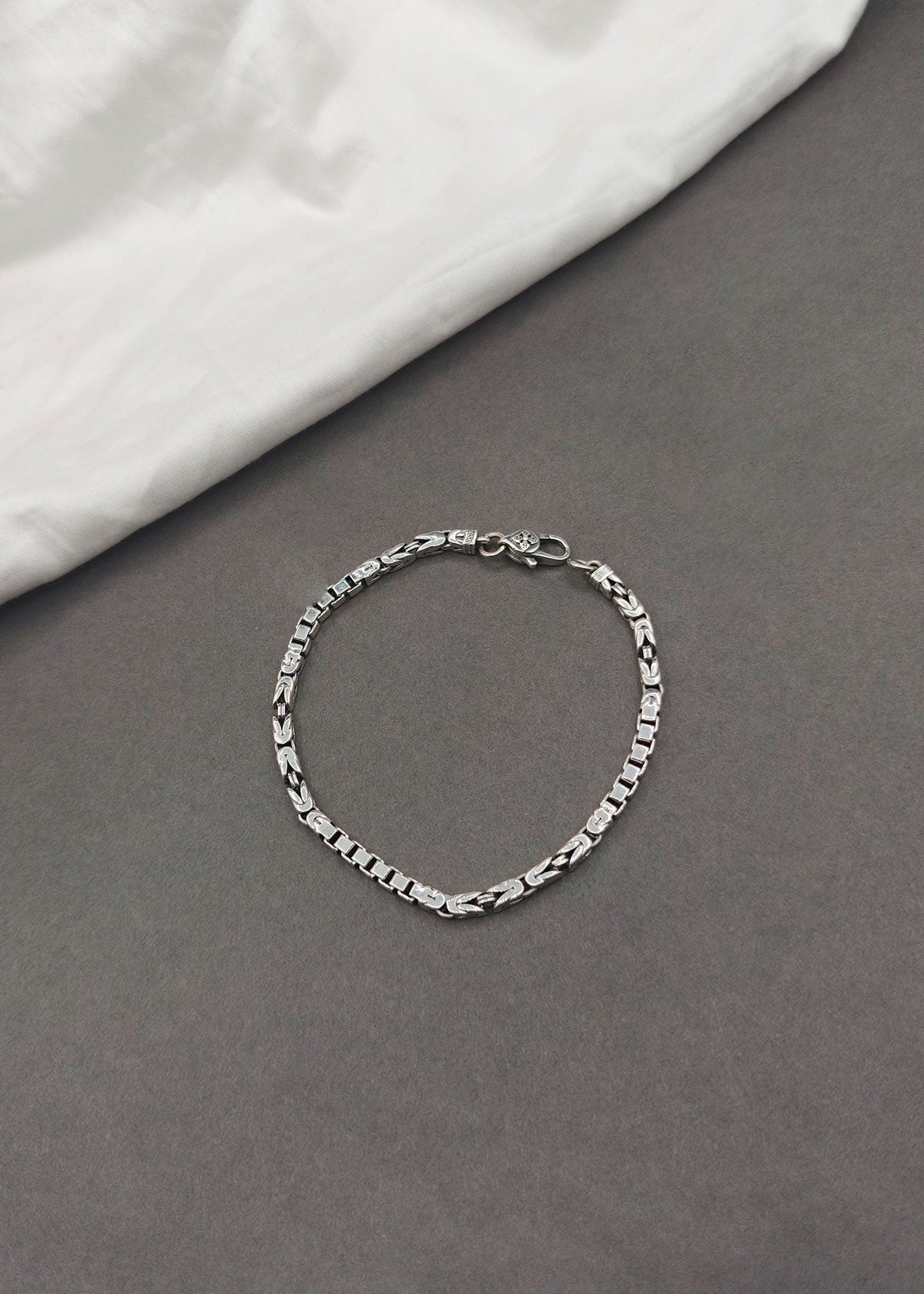 92.5 Sterling Silver Thin Segmented Link Men's Loose Bracelet