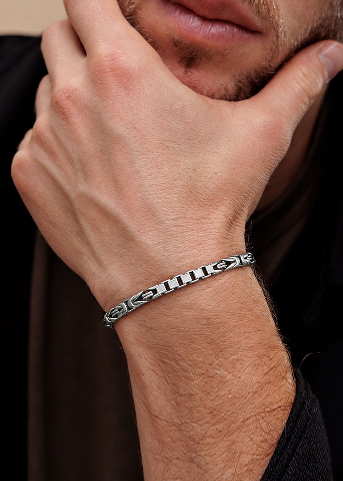 92.5 Sterling Silver Thin Segmented Link Men's Loose Bracelet
