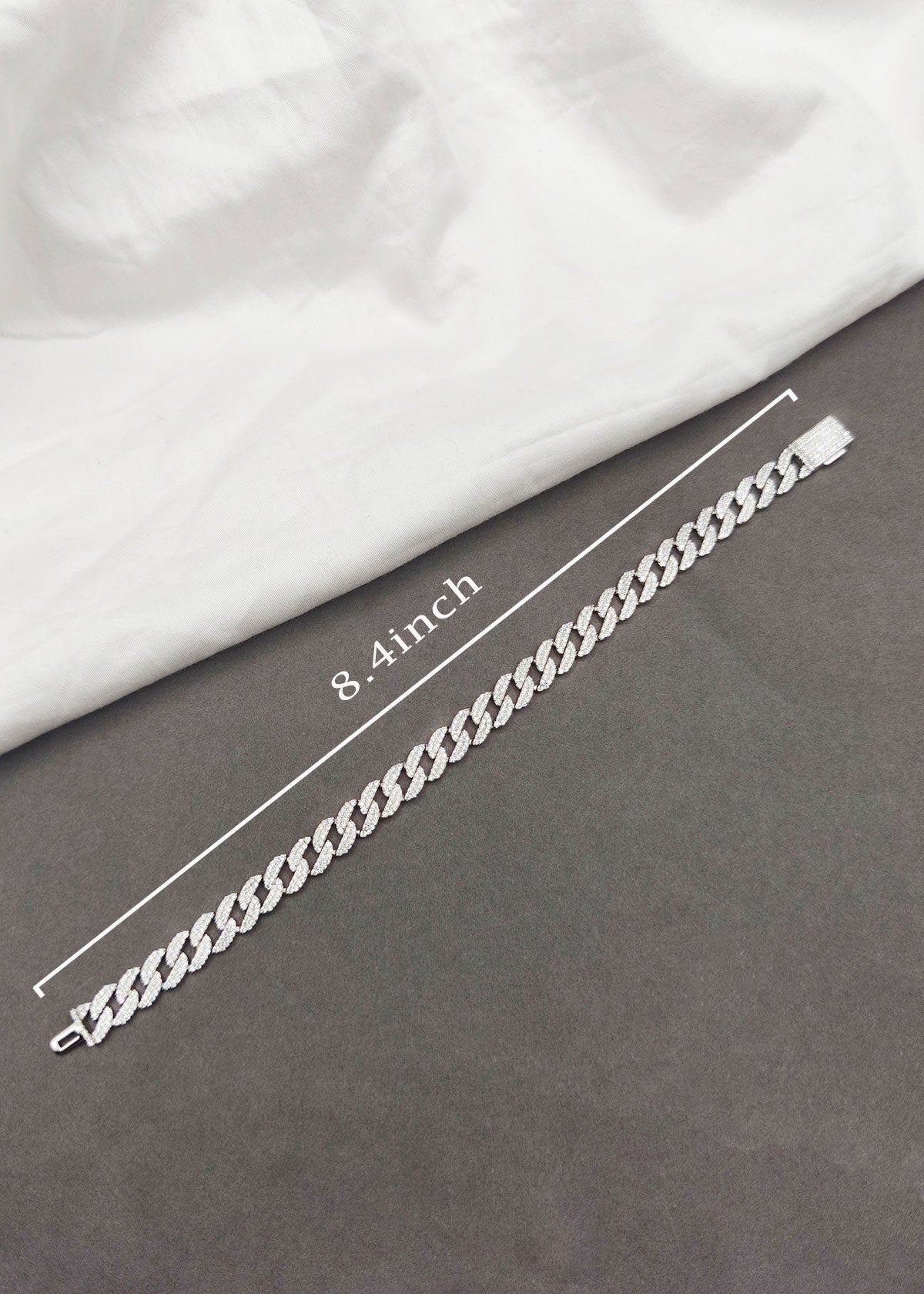 92.5 Sterling Silver Cubic Zircon Cuban Link Men's Broad Loose Bracelet