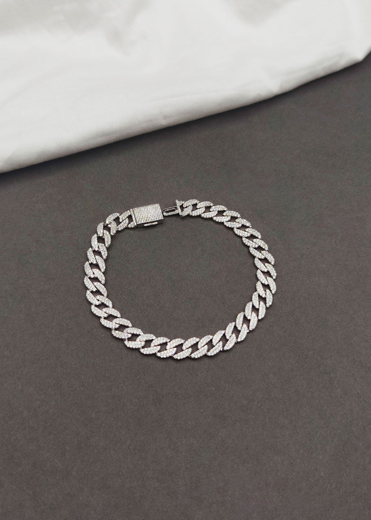 92.5 Sterling Silver Cubic Zircon Cuban Link Men's Broad Loose Bracelet