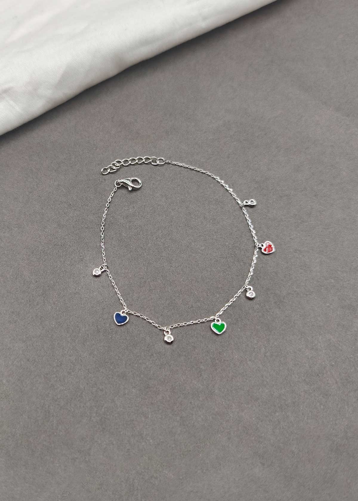 92.5 Sterling Silver Heart Charm & Cubic Zircon Delicate Loose Bracelet For Women