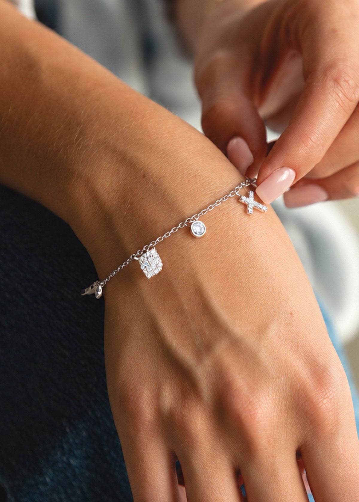 92.5 Silver Multi Charm Zircon Delicate Adjustable Loose Bracelet For Women