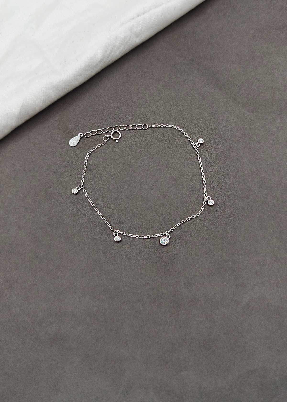 92.5 Silver Solitaire Charm Delicate Adjustable Loose Bracelet For Women