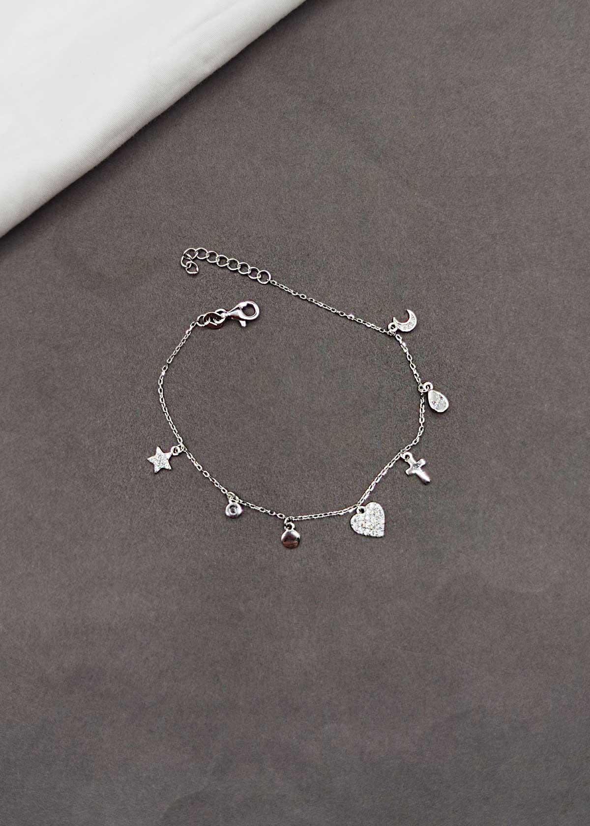92.5 Silver Celestial Dangle Charm Delicate Adjustable Loose Bracelet For Women