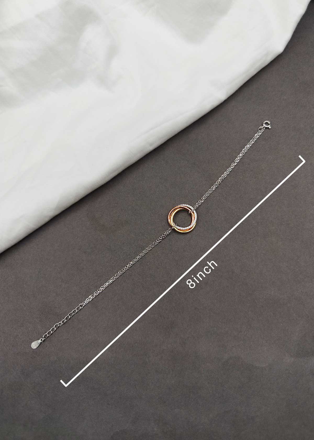 92.5 Silver Interlocking Rings Zircon Delicate Adjustable Loose Bracelet For Women