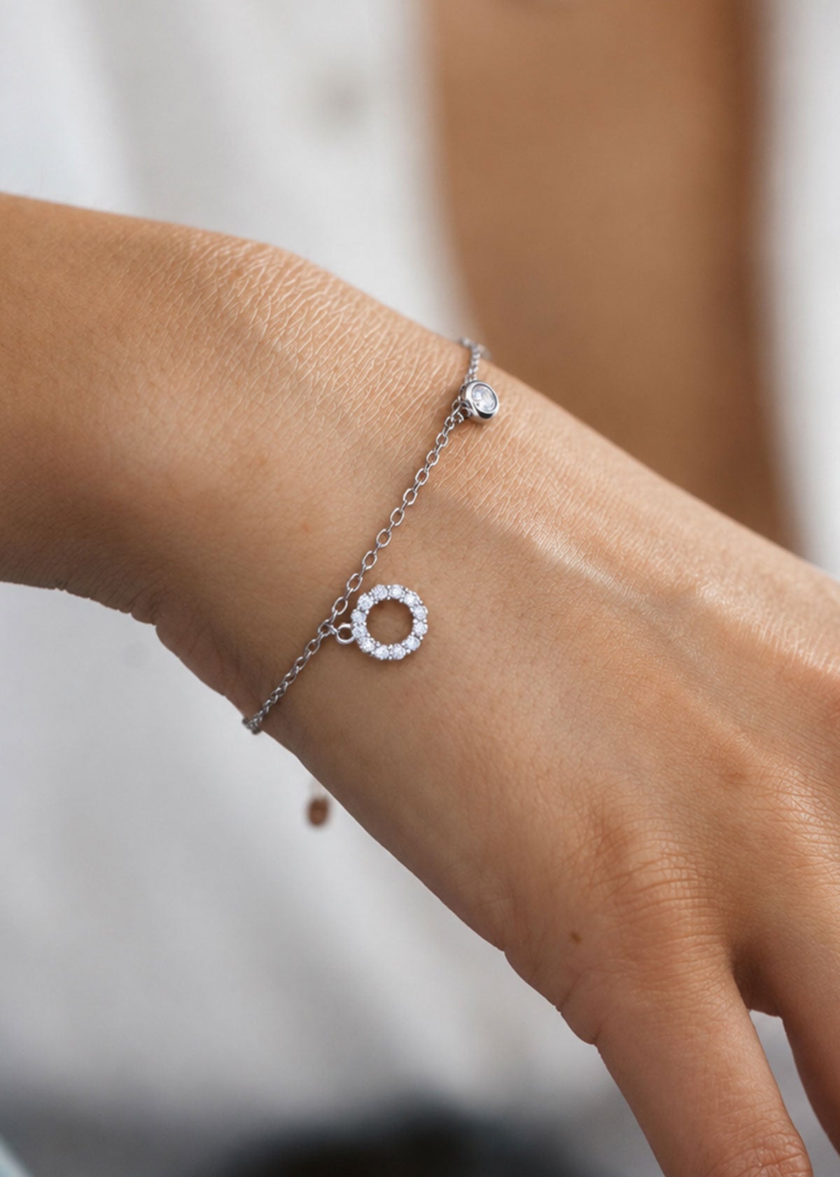 92.5 Silver Floral & Circle Zircon Delicate Adjustable Loose Bracelet For Women