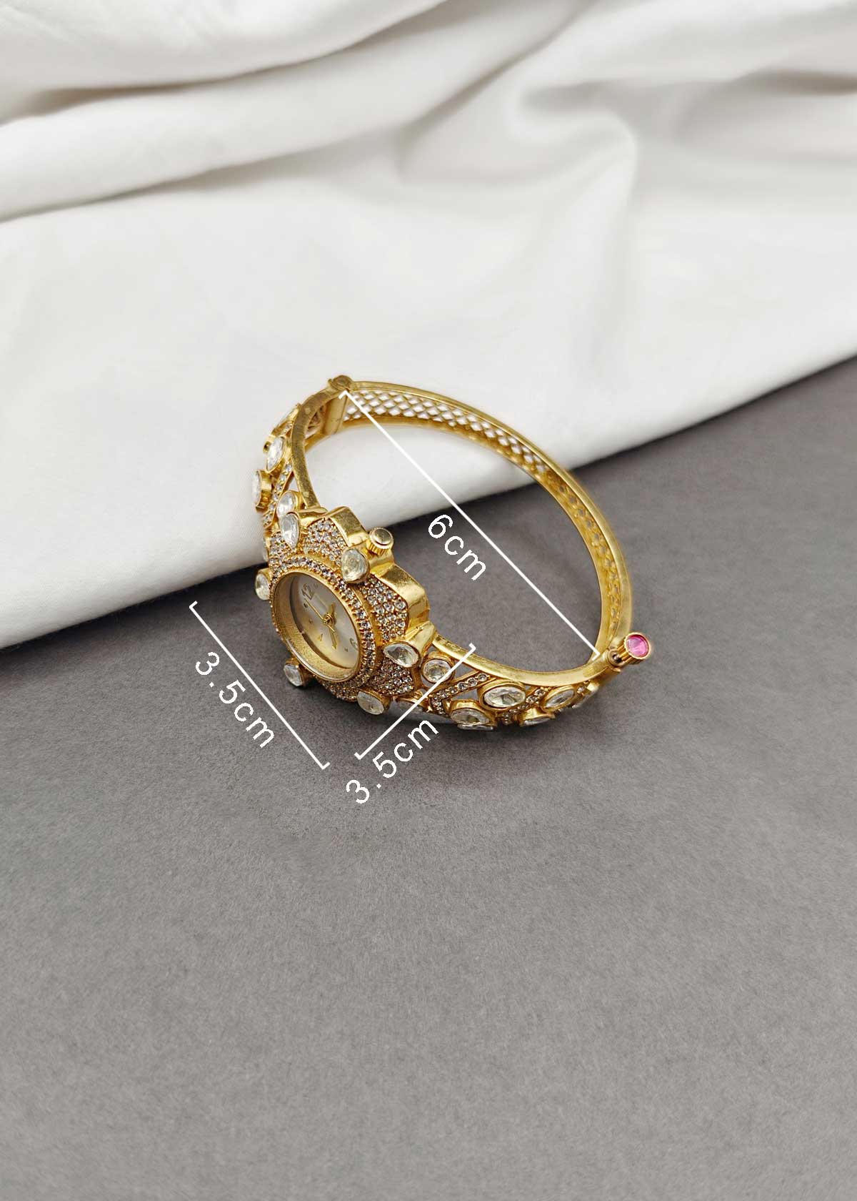 Moissanite & Cubic Zircon Floral Heavy Openable Kada Watch For Women