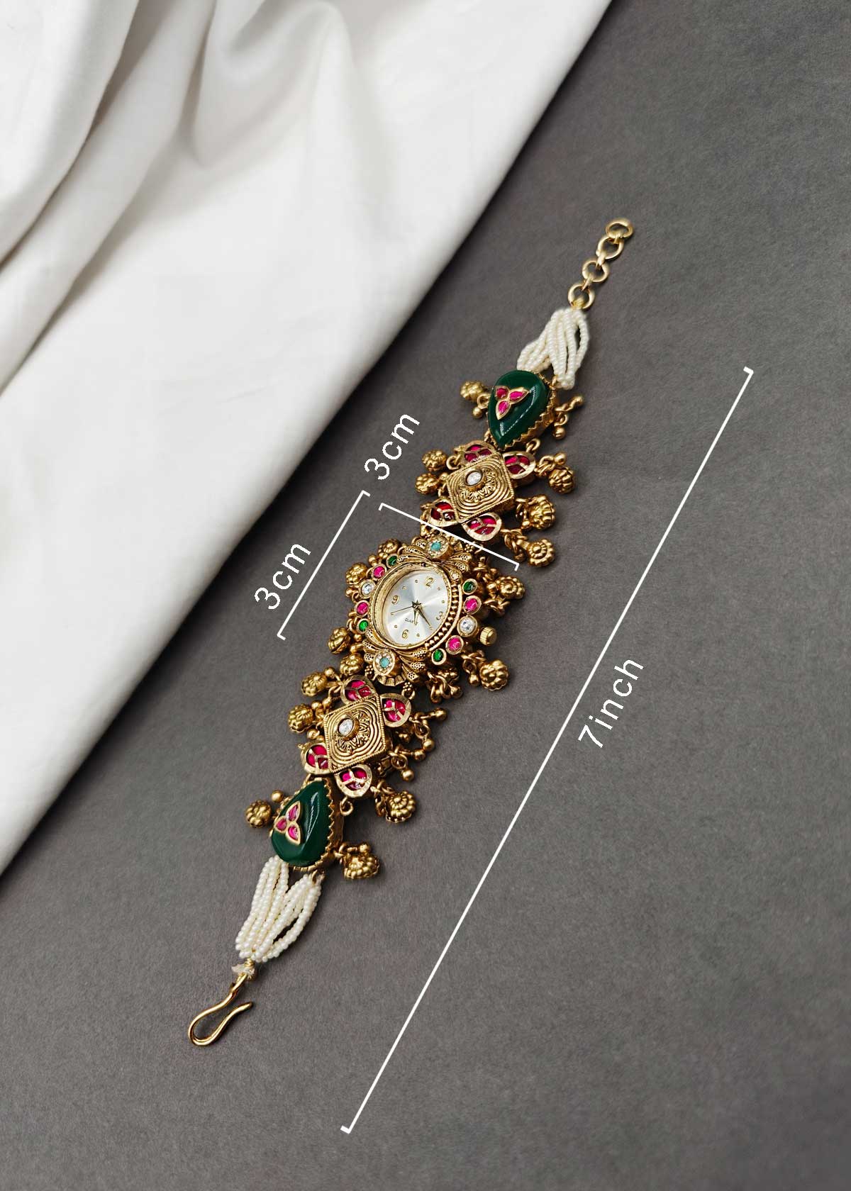 Temple Style Kundan & Cubic Zircon With Seed Pearl Heavy Watch For Women