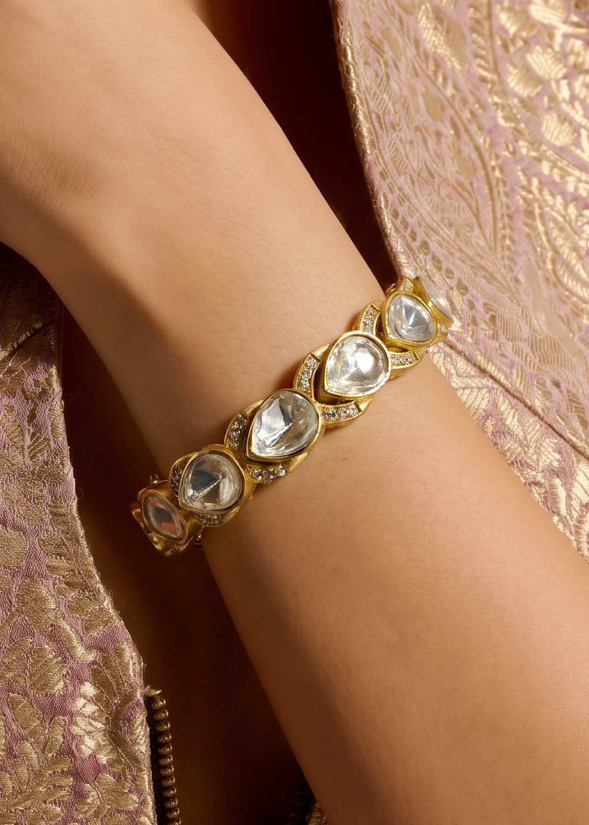 Heritage Uncut Stone Openable Kada Bangle For Women [Pair]