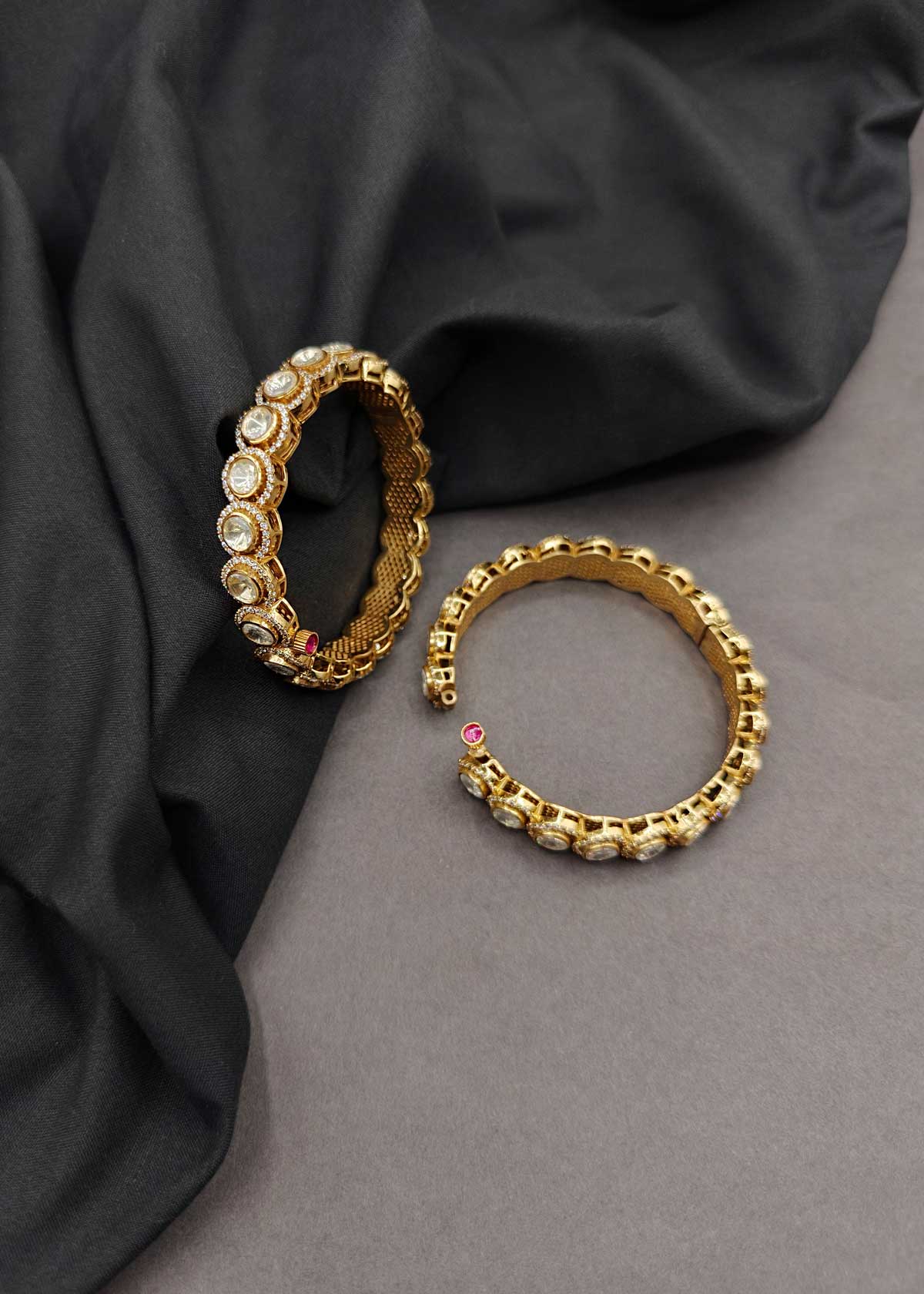 Lustrous Halo Moissanite Openable Kada Bangle For Women [Pair]