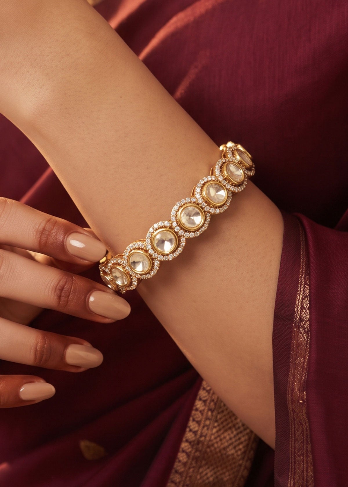 Lustrous Halo Moissanite Openable Kada Bangle For Women [Pair]