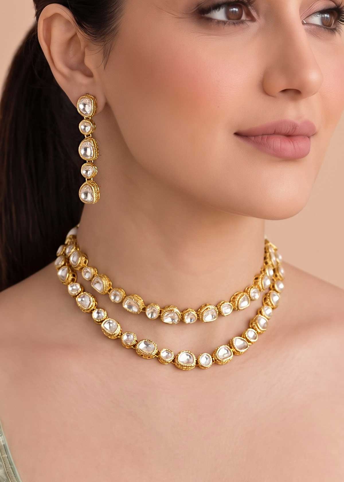 Double-Layered Moissanite Adjustable Short Necklace Set For Women
