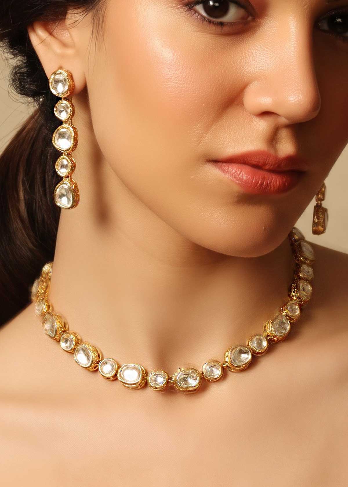 Minimalist Single Row Moissanite Adjustable Short Necklace Set For Women