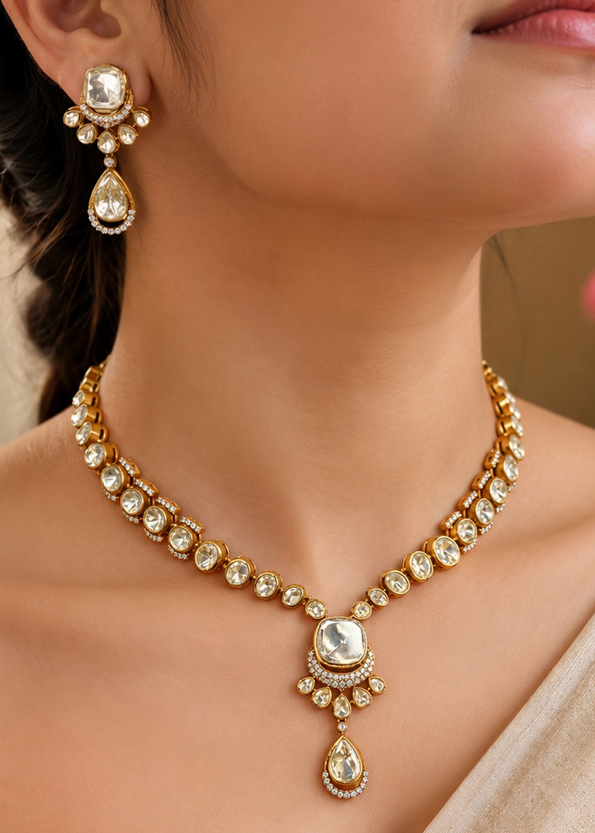 Traditional Moissanite Delicate Adjustable Necklace Set For Women