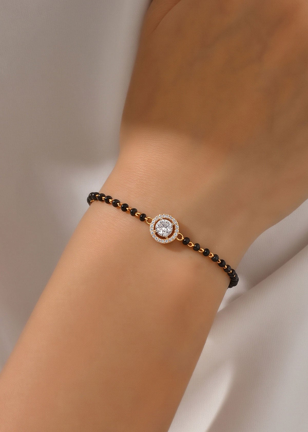 Zircon Solitaire Delicate Adjustable Mangalsutra Loose Bracelet For Women