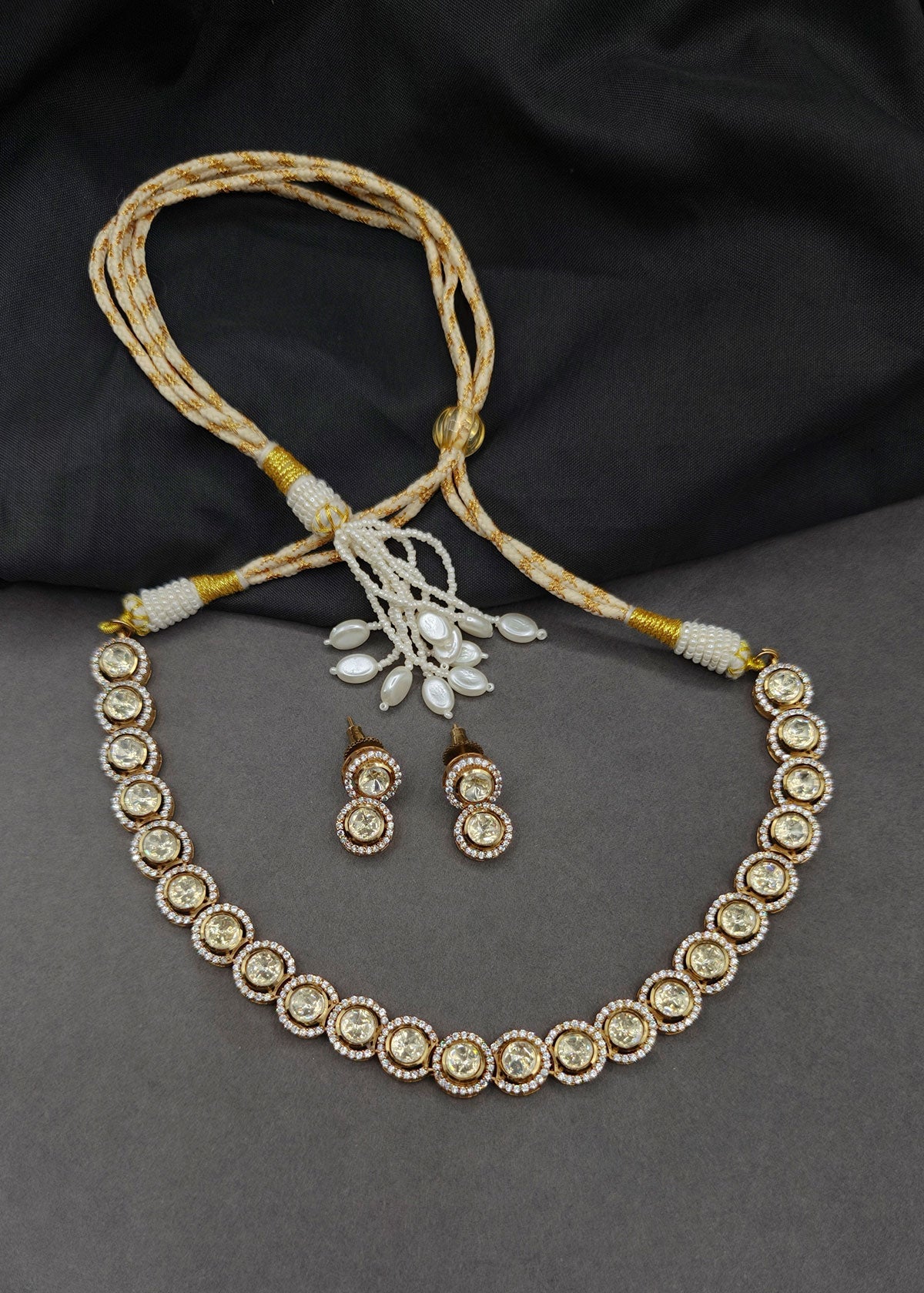 Moissanite & Cubic Zircon Circular Delicate Short Adjustable Necklace Set For Women