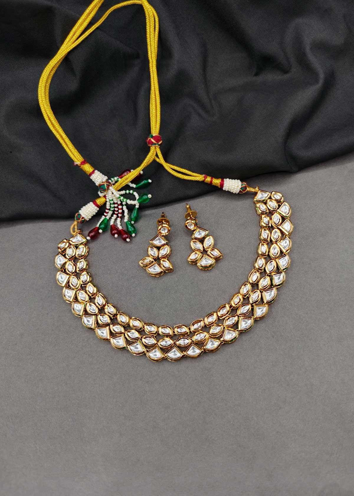Handcrafted Layered Kundan Short Adjustable Necklace Set For Women
