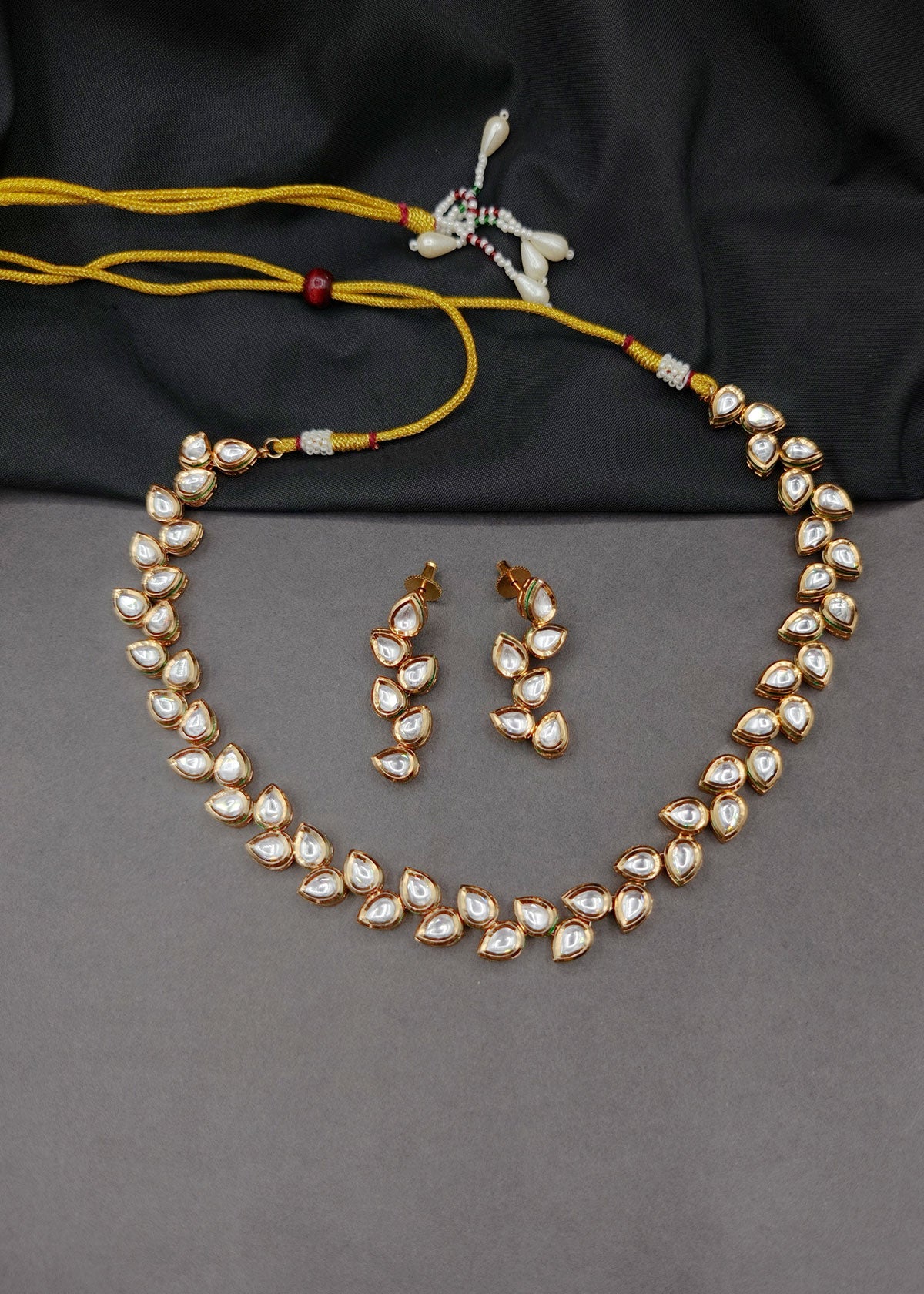 Timeless Pear-Cut Kundan Short Adjustable Necklace Set For Women