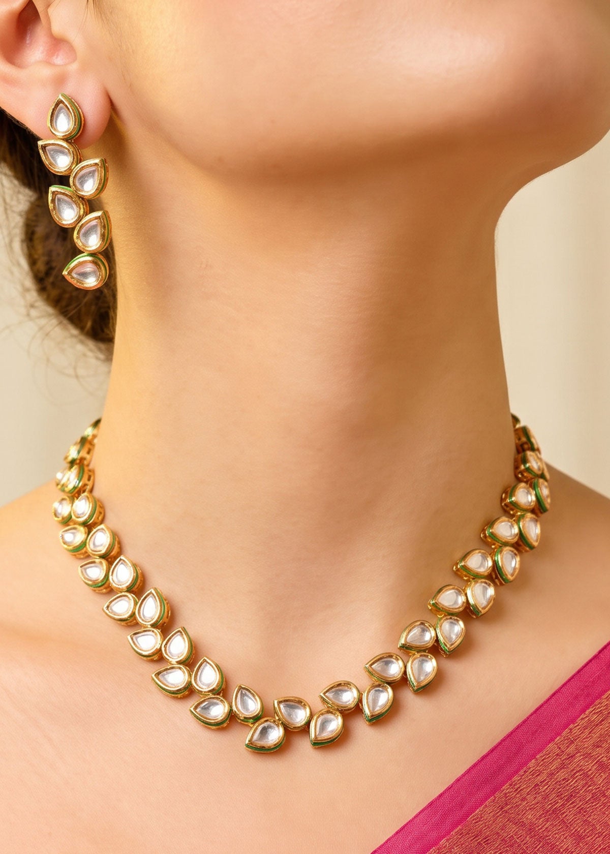 Timeless Pear-Cut Kundan Short Adjustable Necklace Set For Women