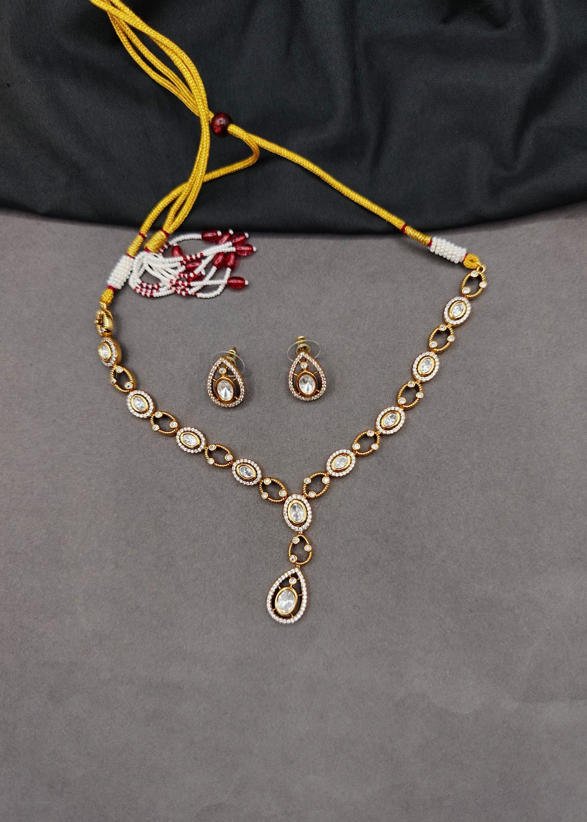Gold-Toned Kundan Teardrop Necklace Set For Women