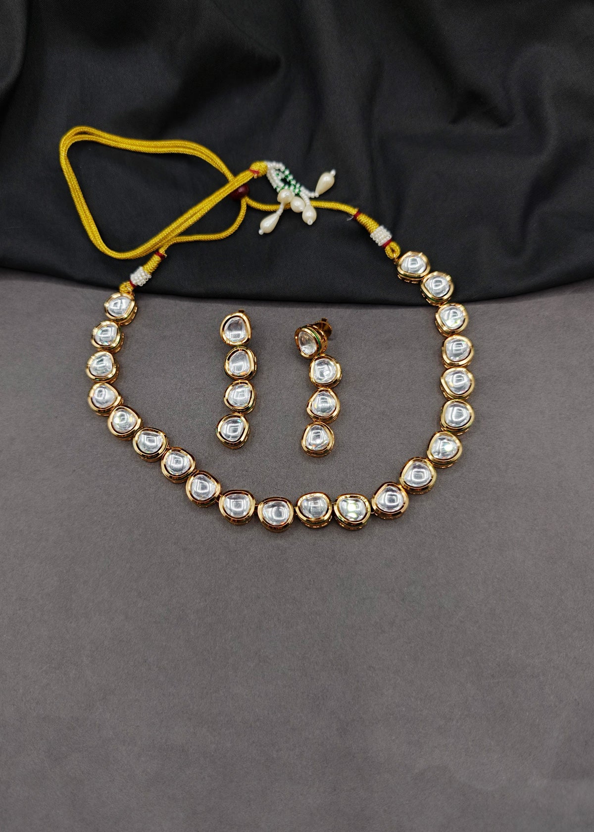 Regal Tiered  Kundan Short Necklace Set For Women