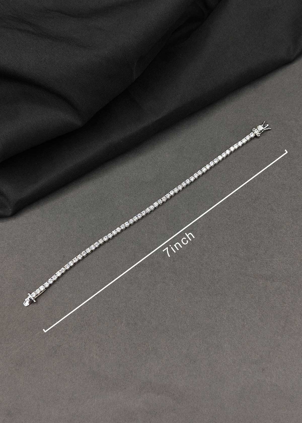 92.5 Sterling Silver Diamond Look Tennis Link Loose Bracelet For Women