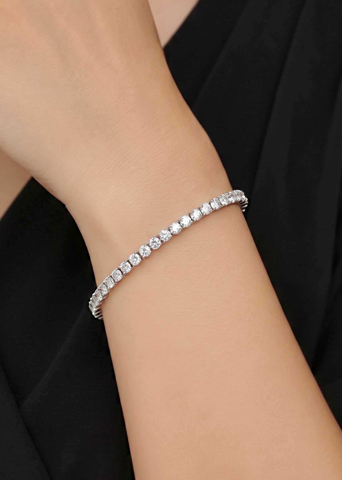 92.5 Sterling Silver Round Cubic Zircon Tennis Link Loose Bracelet For Women