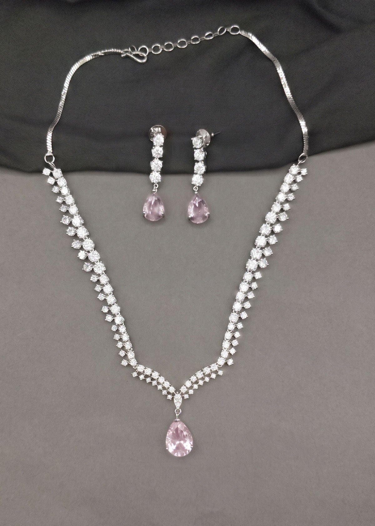Versatile Interchangeable Pink Gemstone Diamond Long Adjustable Necklace Set For Women