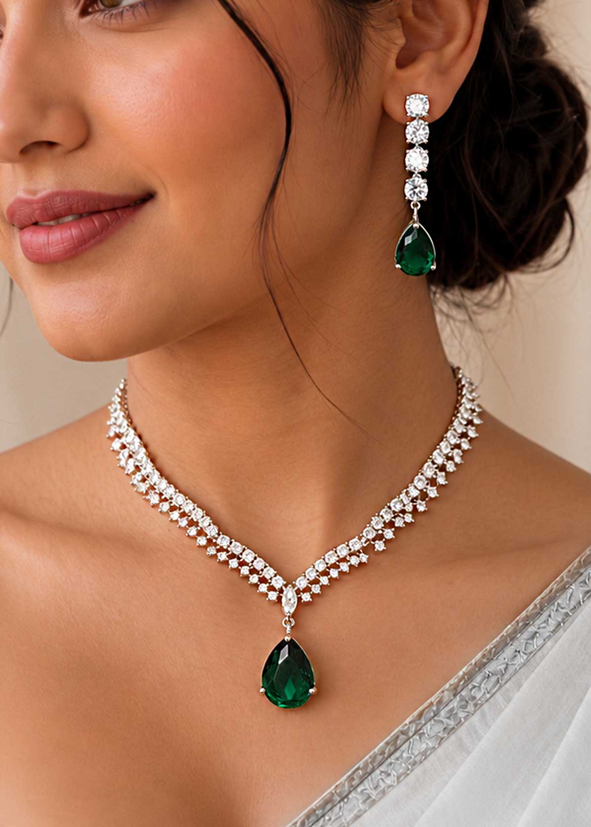 Versatile Interchangeable Gemstone Diamond Long Adjustable Necklace Set For Women