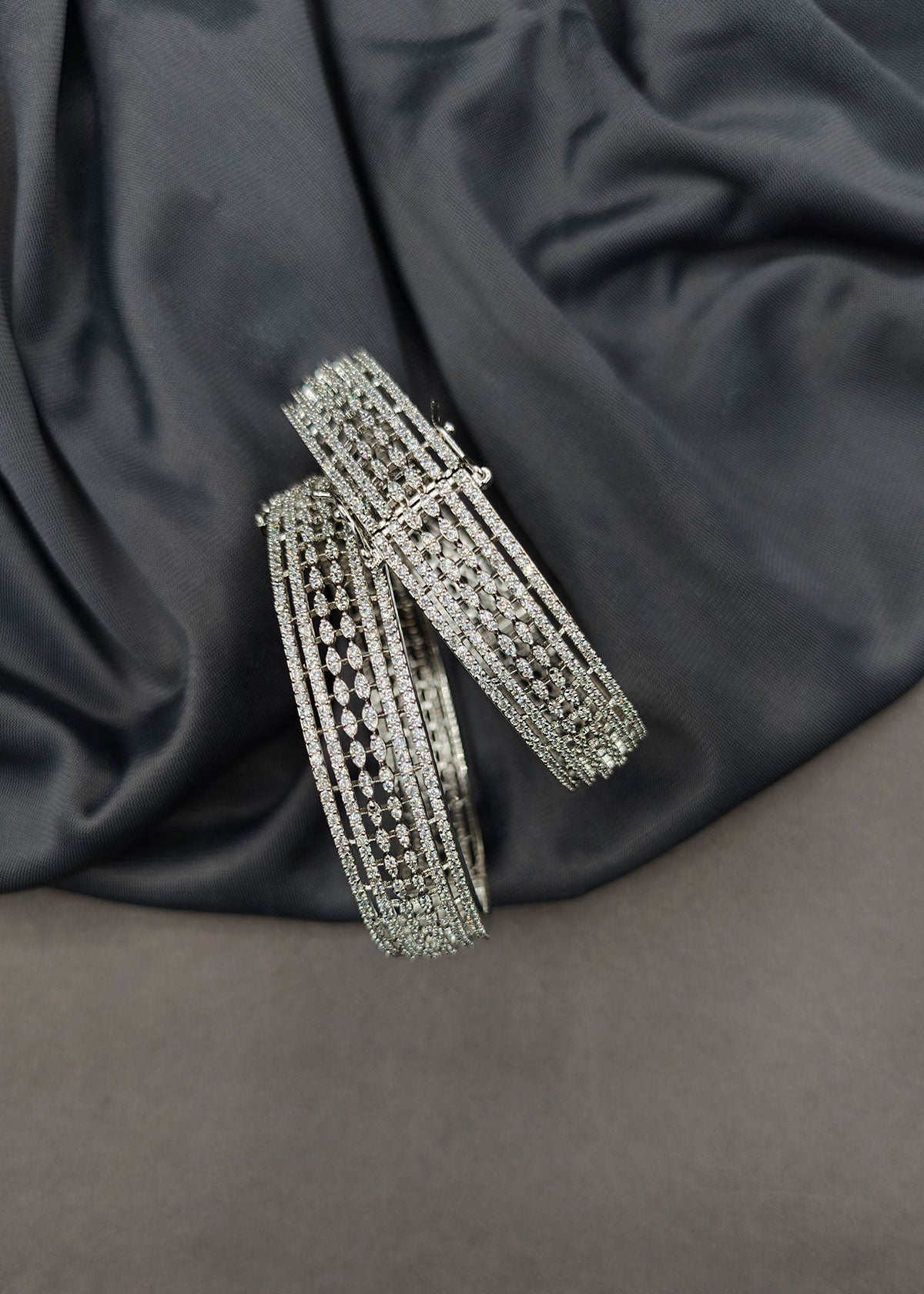 Elegant Cubic Zircon Broad Openable Bangles For Women (Pair)