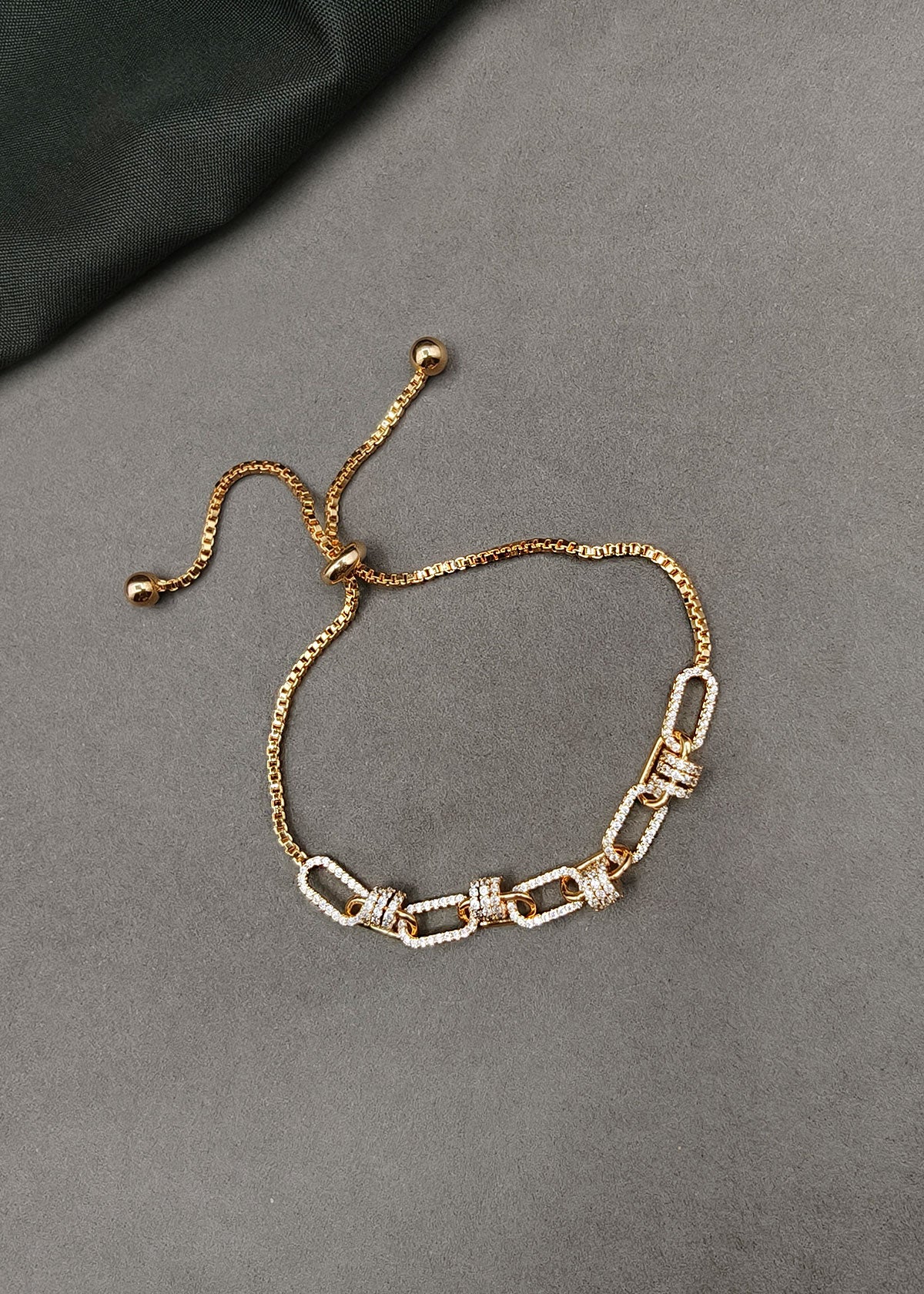 Delicate Cubic Zircon Paperclip Link Slider Adjustable Loose Bracelet for Women