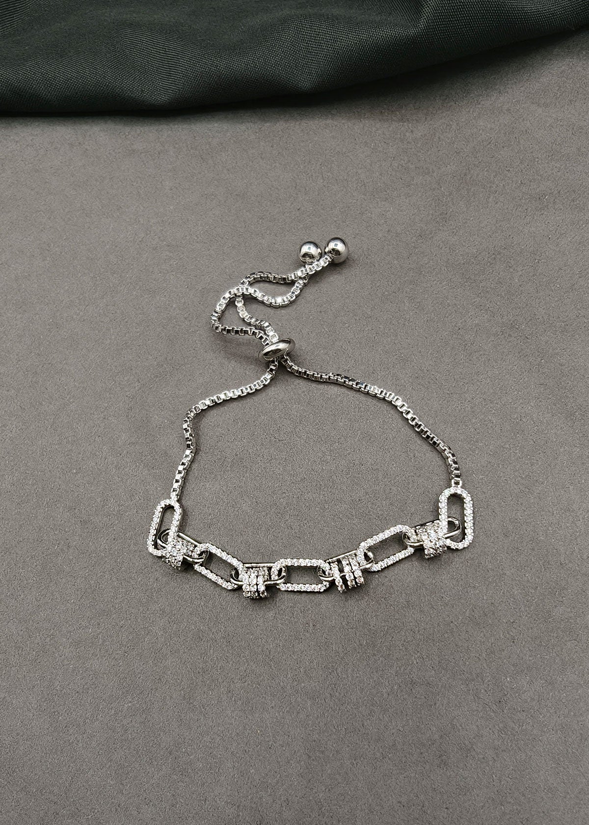 Delicate Cubic Zircon Paperclip Link Slider Adjustable Loose Bracelet for Women