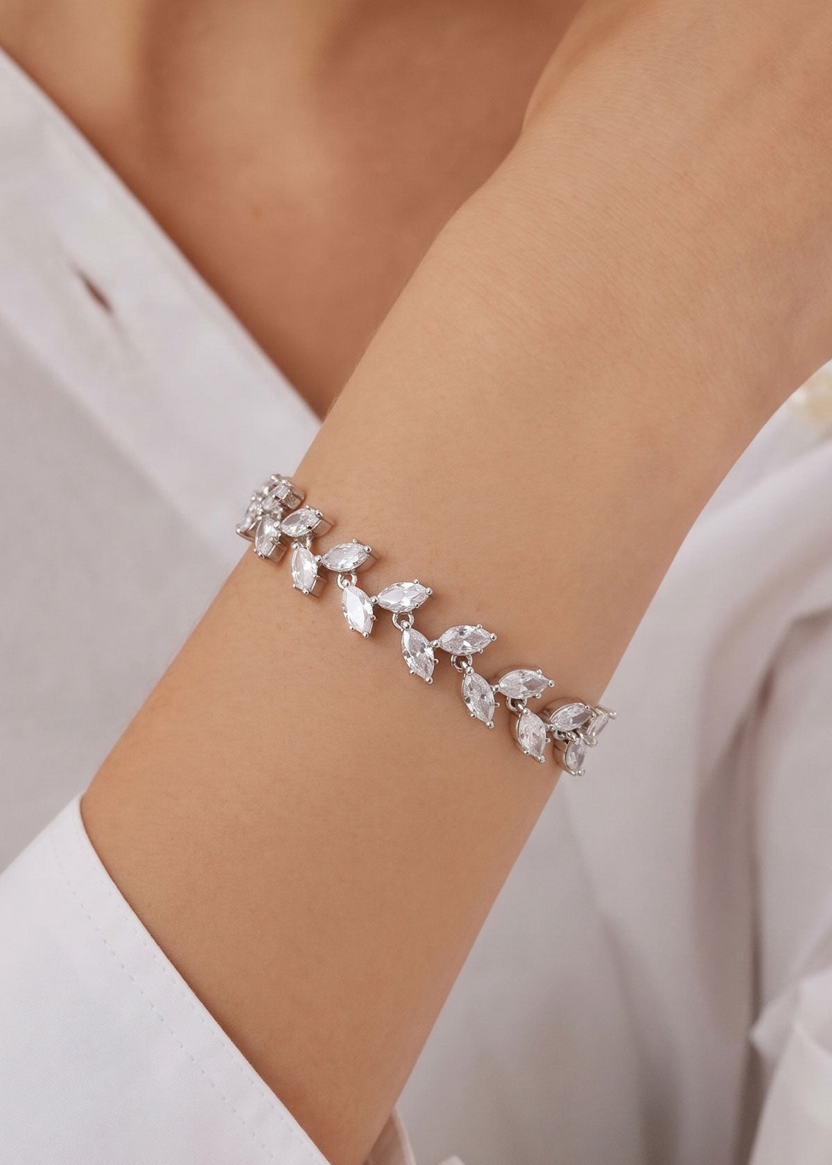 Marquise Diamond Leaf Vine Adjustable Slider Loose Bracelet For Women