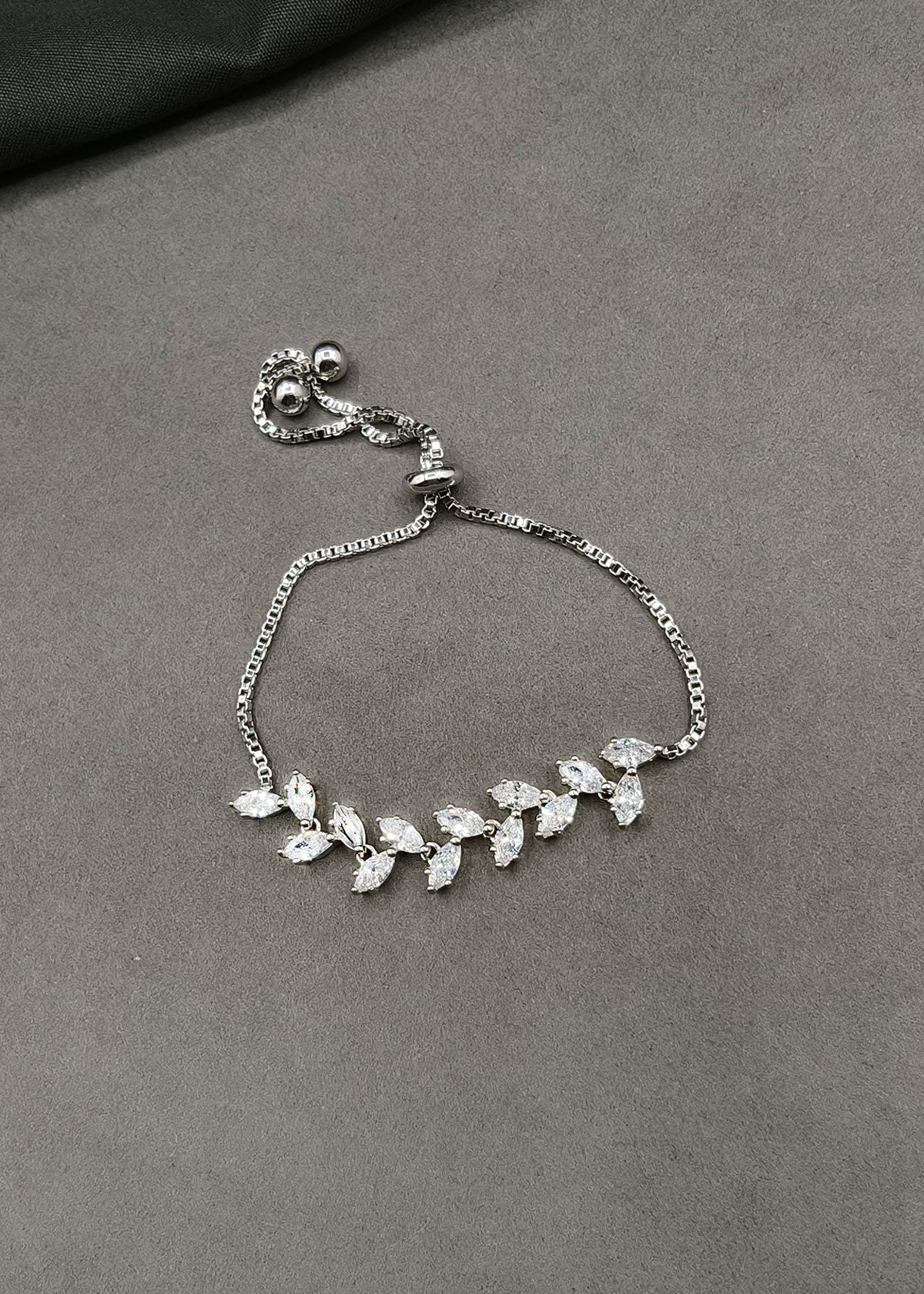 Marquise Diamond Leaf Vine Adjustable Slider Loose Bracelet For Women