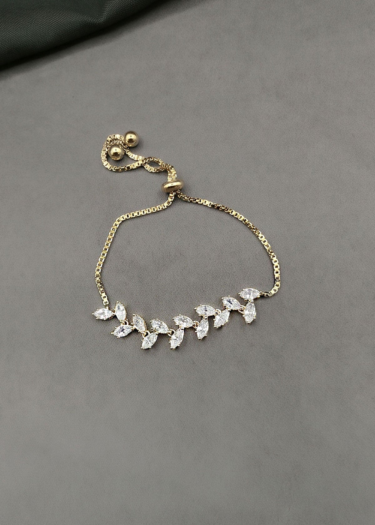 Marquise Diamond Leaf Vine Gold Adjustable Slider Loose Bracelet For Women