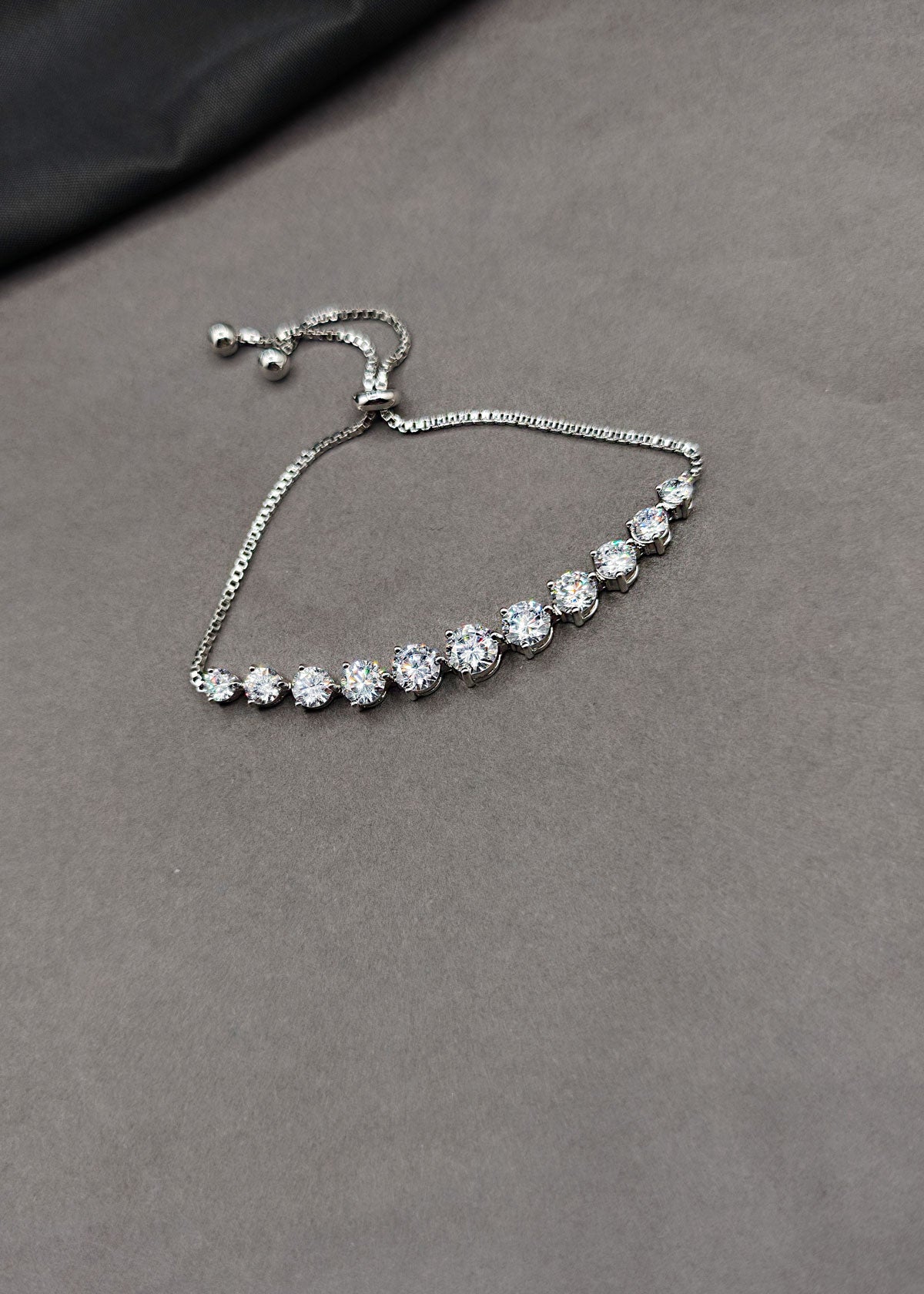 Classic Round Diamond Tennis Style Adjustable Slider Loose Bracelet For Women