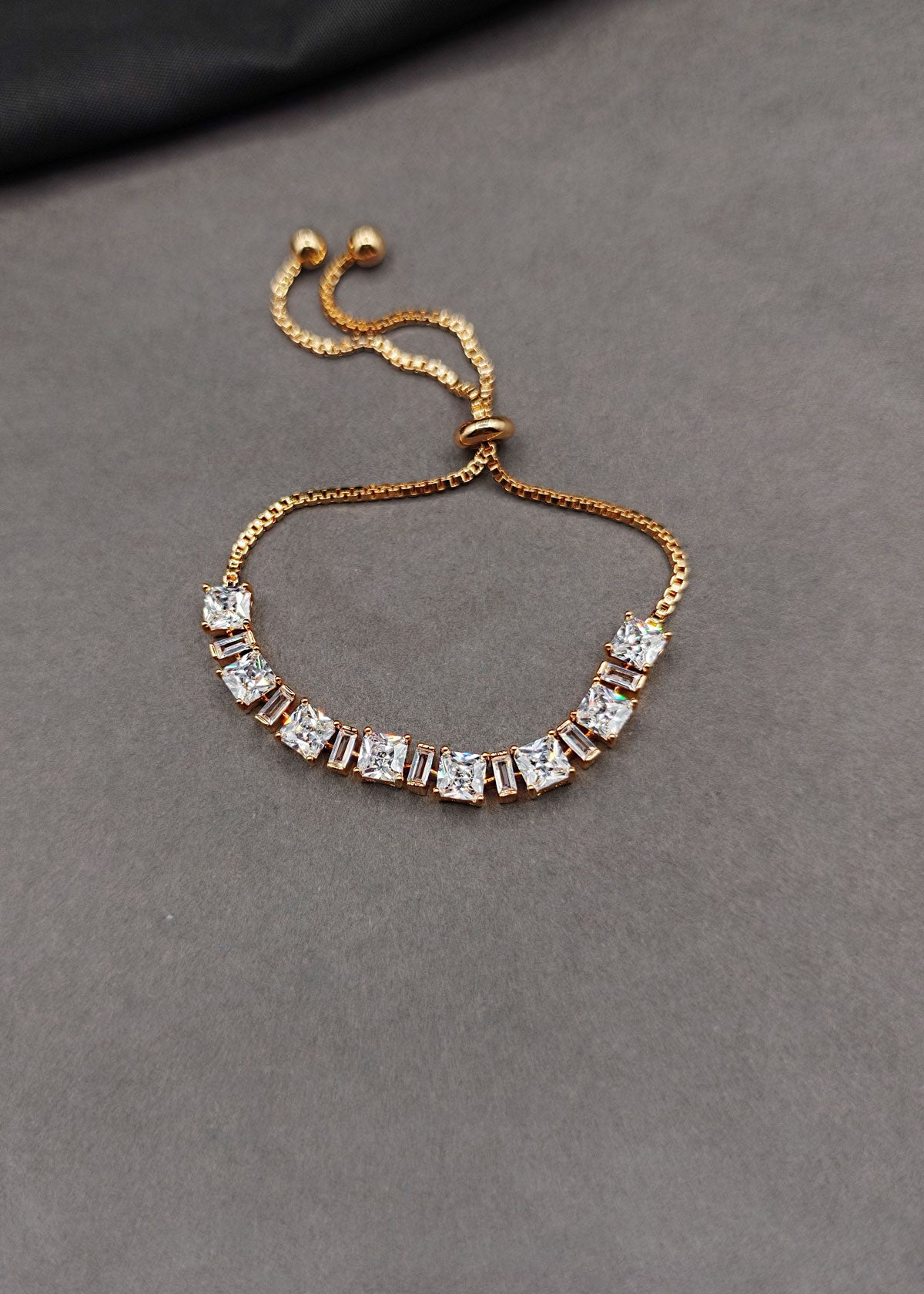 Baguette & Square Cut Cubic Zircon Adjustable Slider Loose Bracelet For Women