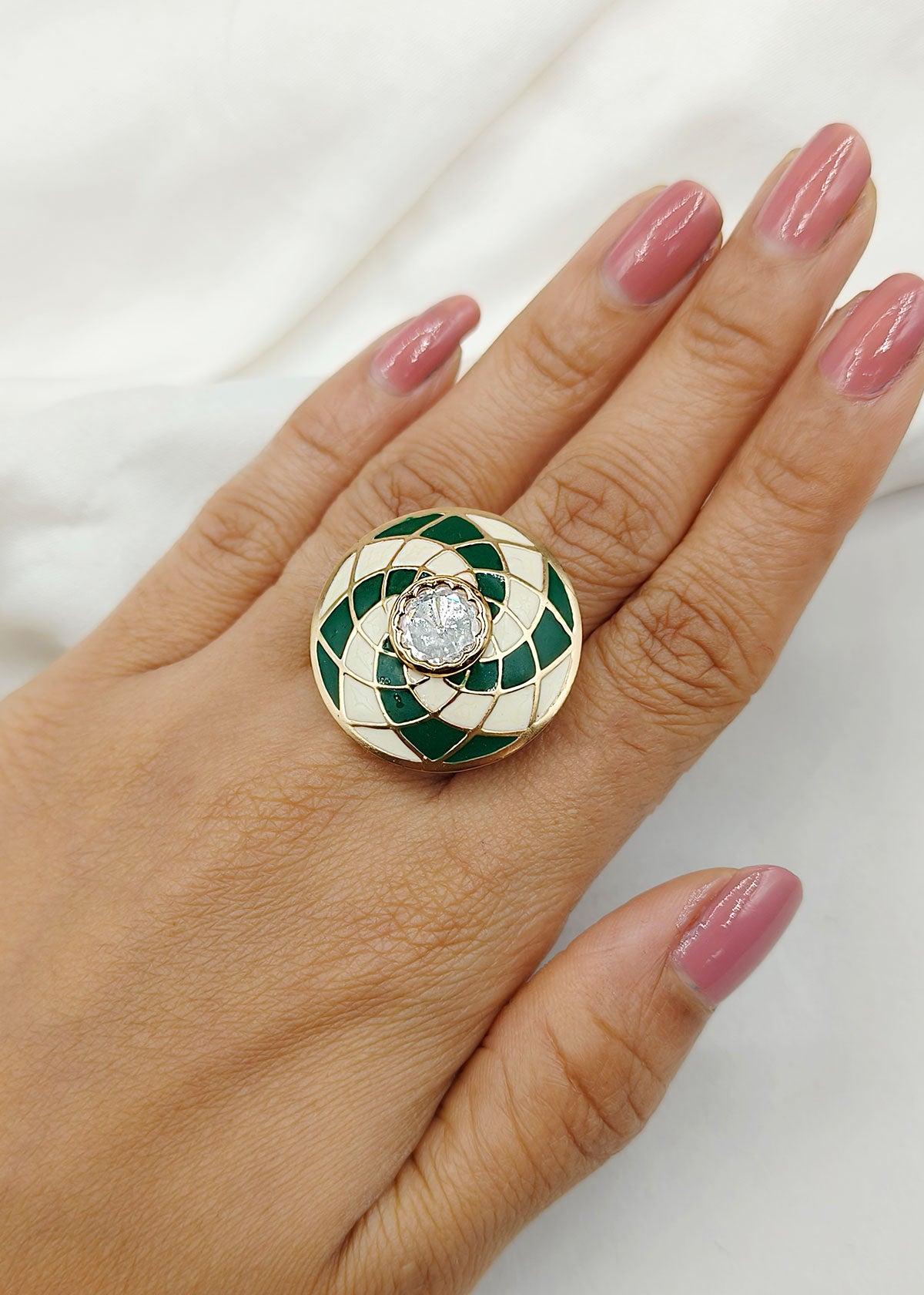 Big Round Meenakari Kundan Finger Ring