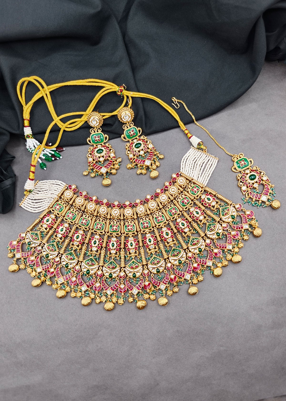 Zircon & Kundan Bridal Necklace Set With Tikka For Women