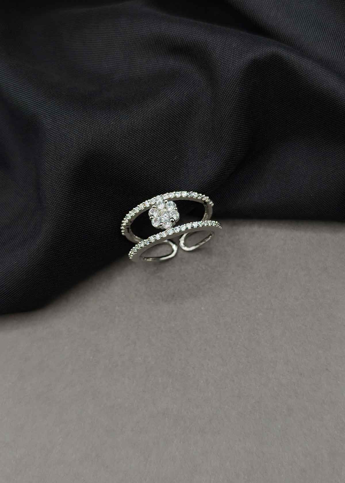 Dual Band Floral Zircon Adjustable Ring For woman